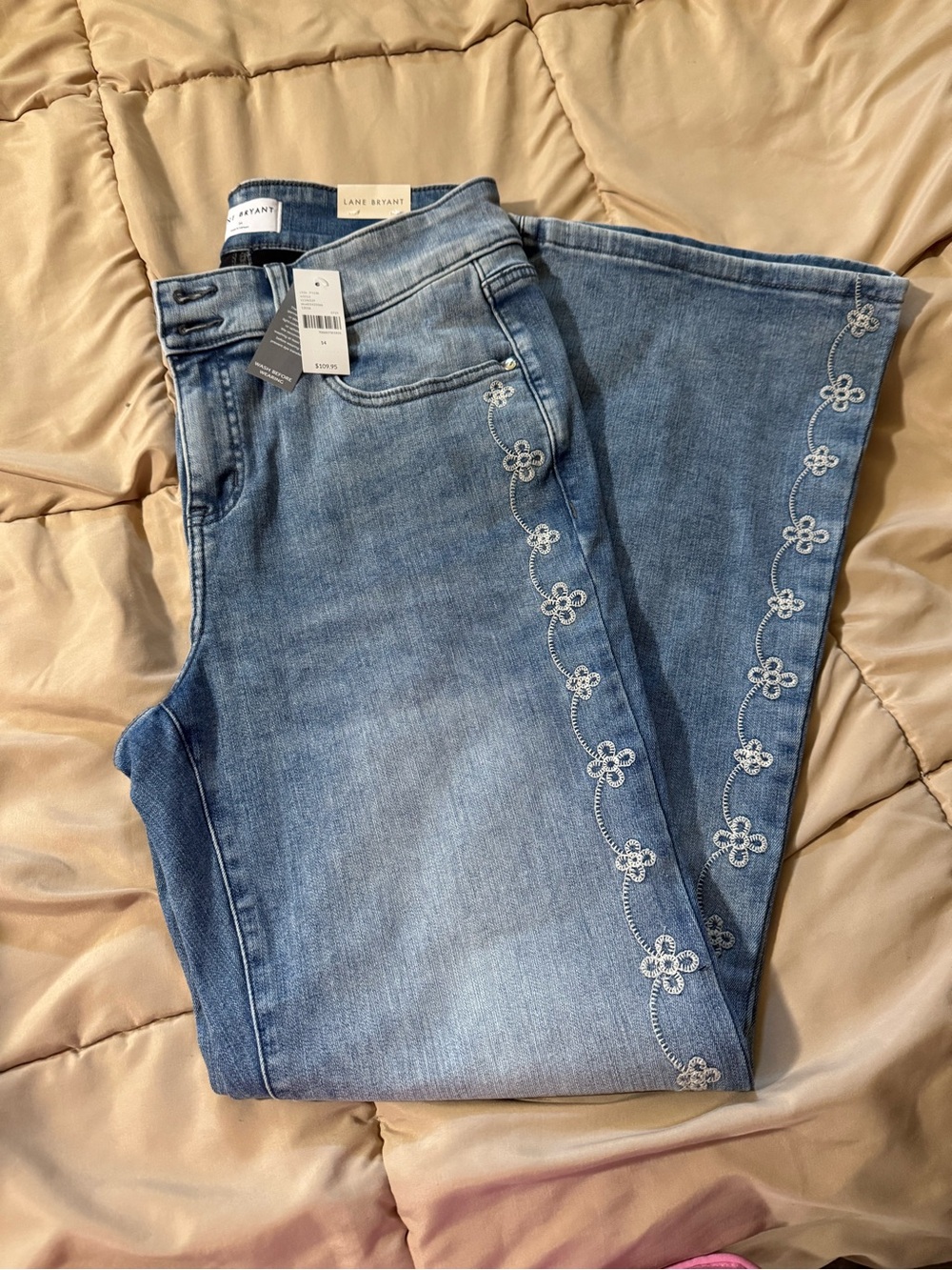 Lane Bryant Light Blue Flared Jeans with Floral Embroidery